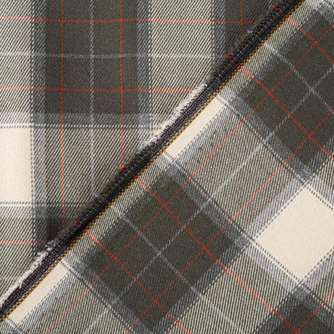Viskose Stoff Tartan Muster Schottenkaro kariert beige grün rot 1,4m Breite