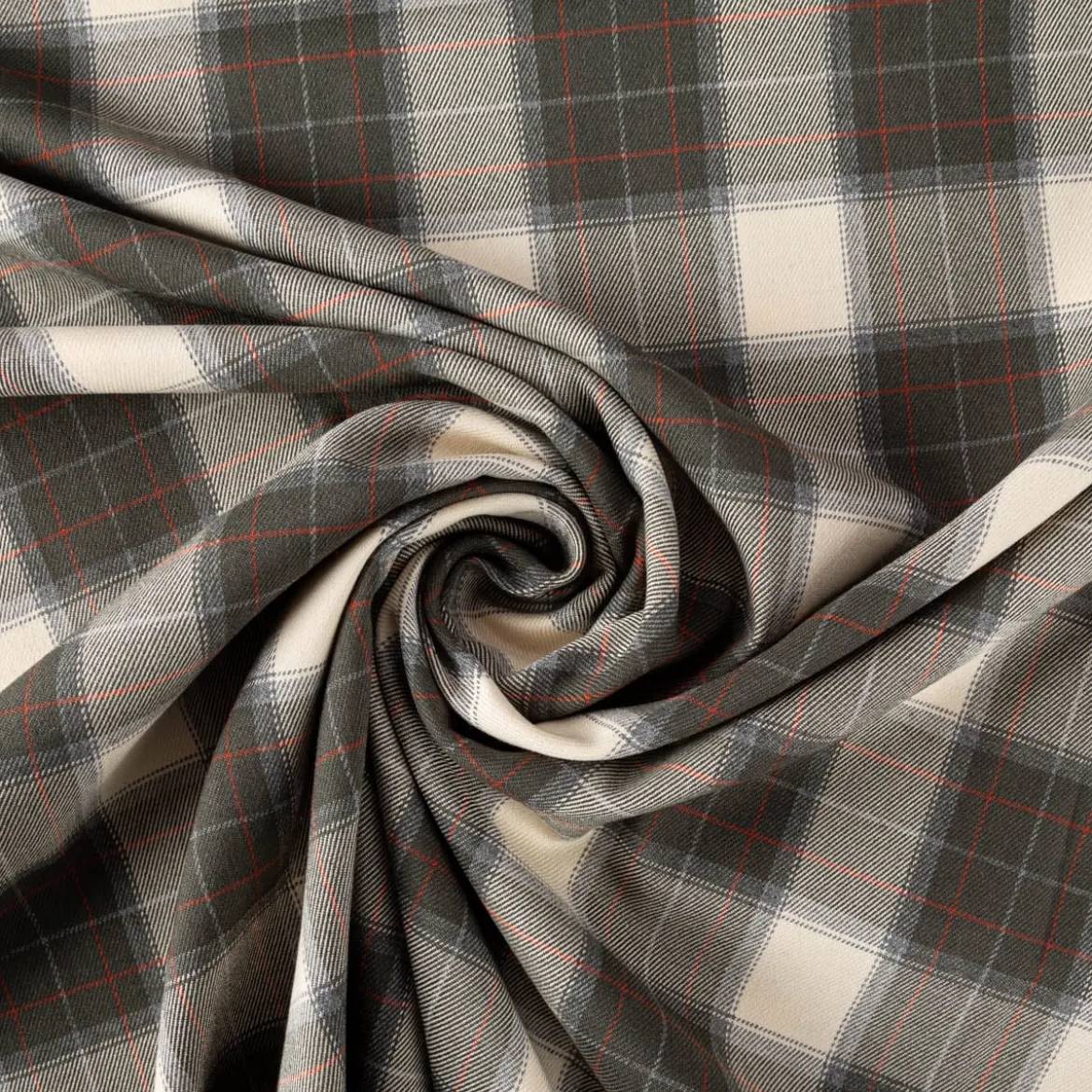 Viskose Stoff Tartan Muster Schottenkaro kariert beige grün rot 1,4m Breite