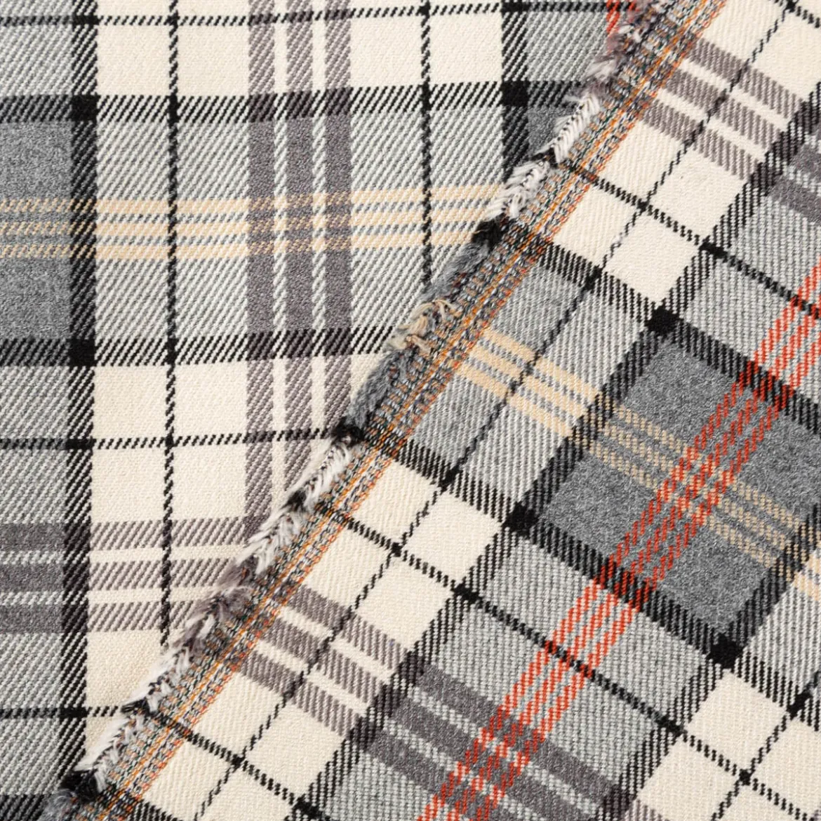 Viskose Stoff Tartan Muster Schottenkaro kariert beige grau rot 1,4m Breite
