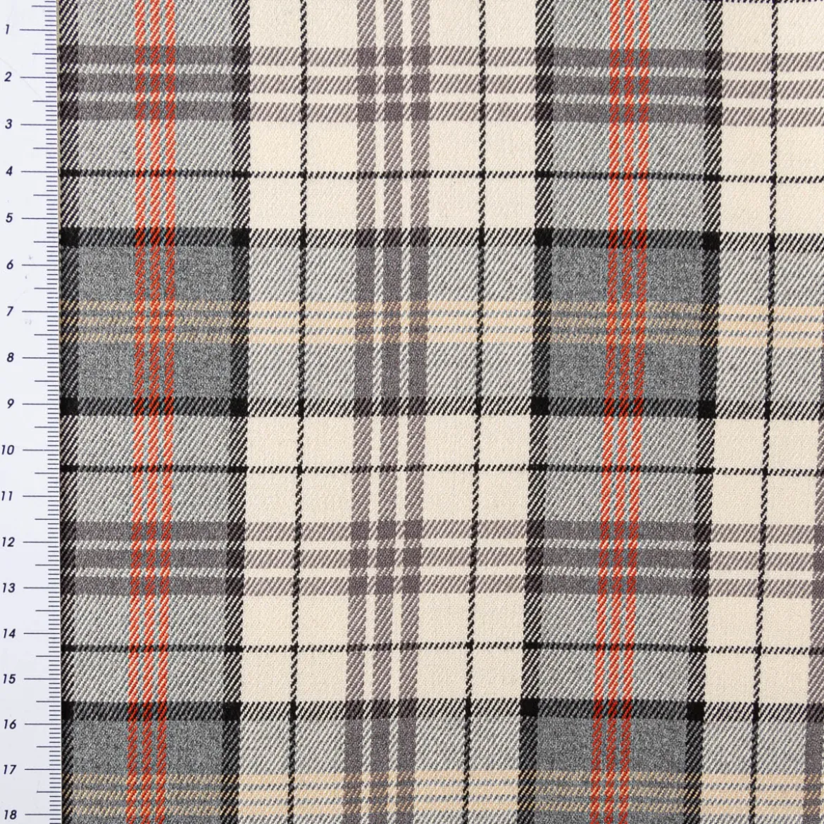 Viskose Stoff Tartan Muster Schottenkaro kariert beige grau rot 1,4m Breite