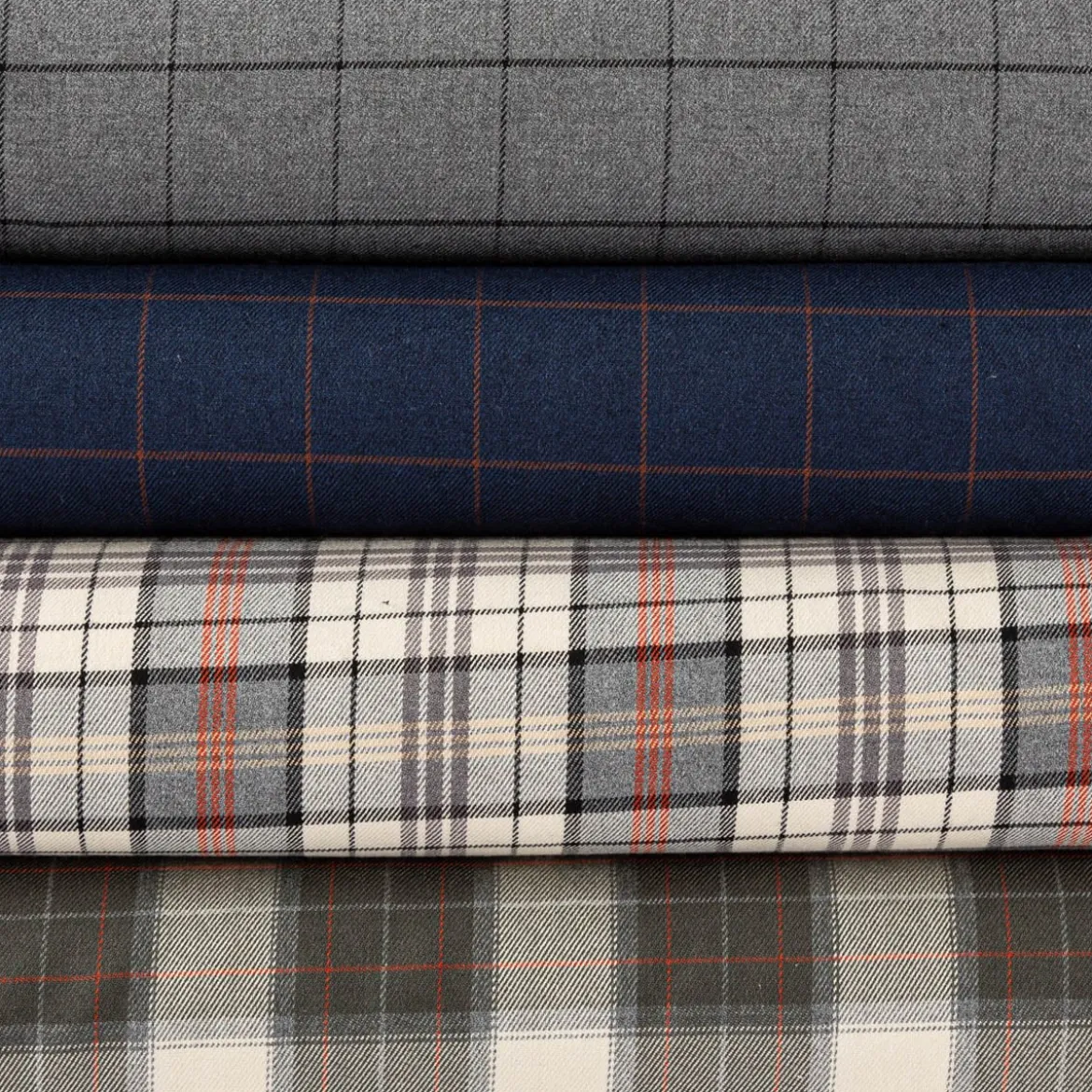 Viskose Stoff Tartan Muster Schottenkaro kariert beige grau rot 1,4m Breite