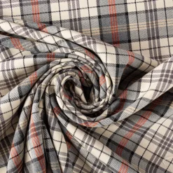 Viskose Stoff Tartan Muster Schottenkaro kariert beige grau rot 1,4m Breite
