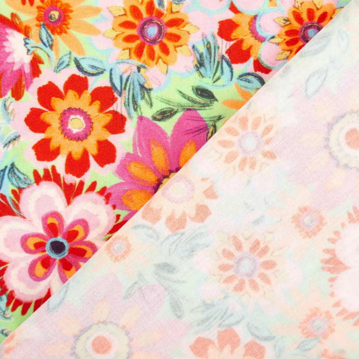 Viskose Stoff Webware Malis Blumen apricot pink hellgrün von Swafing 1,40m Breite