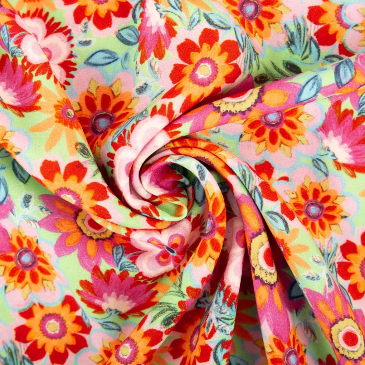 Viskose Stoff Webware Malis Blumen apricot pink hellgrün von Swafing 1,40m Breite