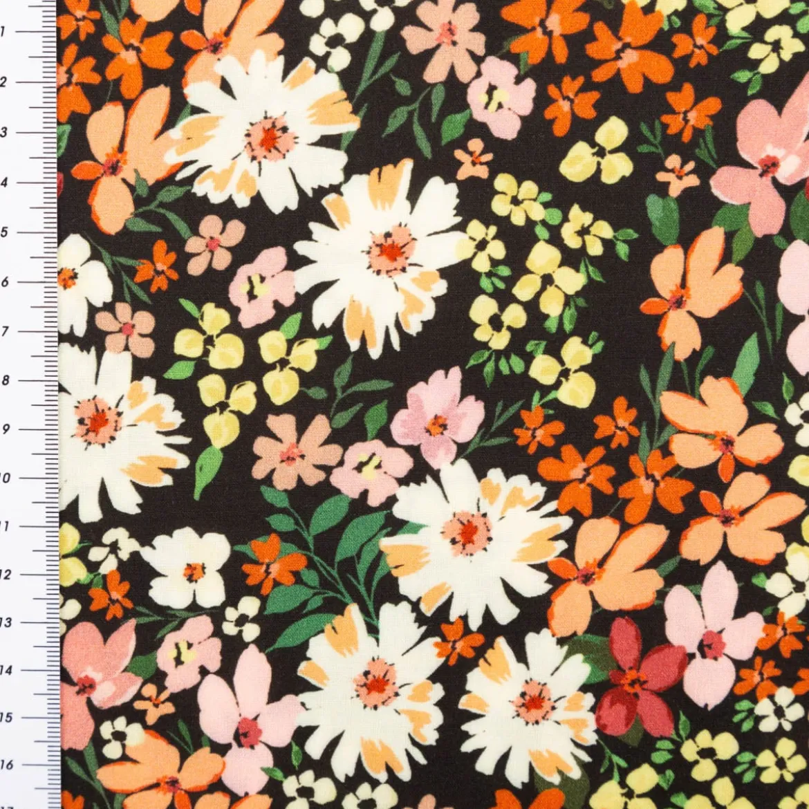 Viskose Stoff Webware Malis Blumen gelb apricot schwarz von Swafing 1,40m Breite