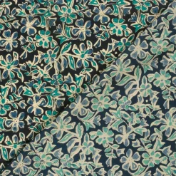 Voile Stoff Batik Blumen indigoblau 1,45m Breite