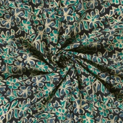 Voile Stoff Batik Blumen indigoblau 1,45m Breite