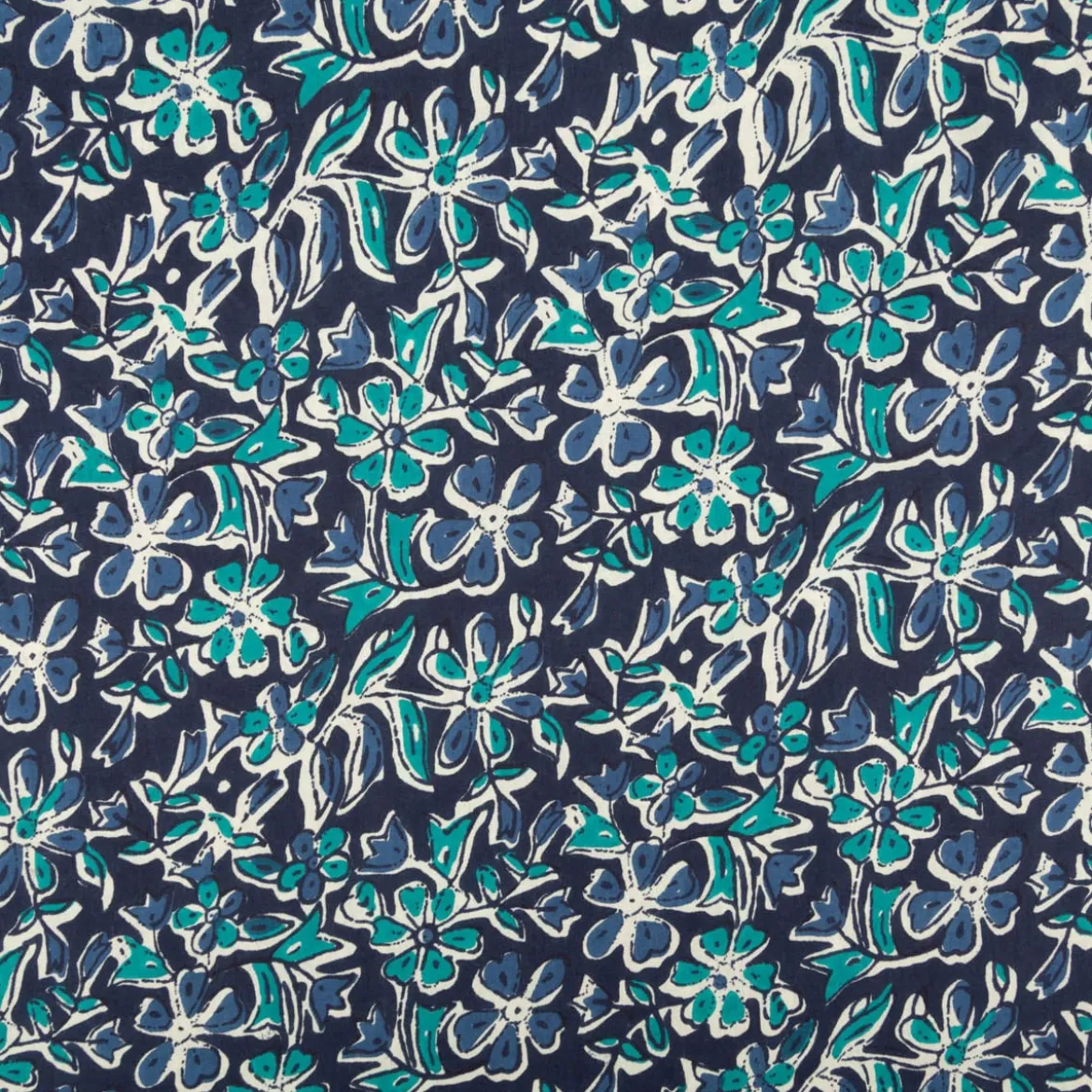 Voile Stoff Batik Blumen indigoblau 1,45m Breite