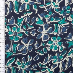 Voile Stoff Batik Blumen indigoblau 1,45m Breite