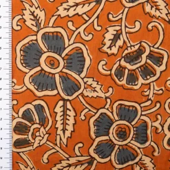 Voile Stoff Batik Blumen ocker blaugrau 1,45m Breite