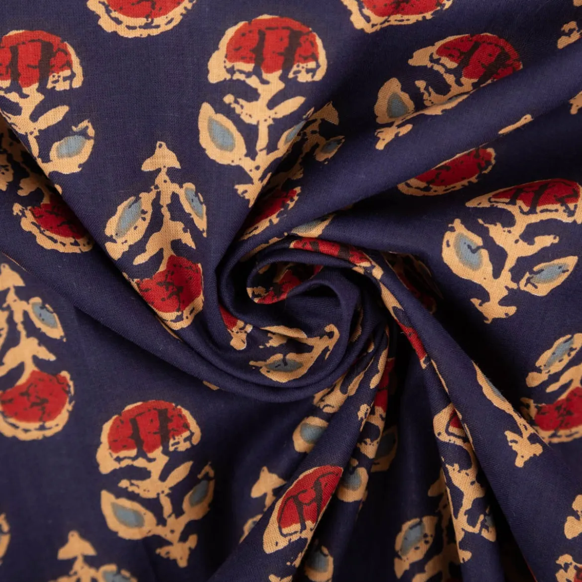 Voile Stoff Batik Ornamente marineblau 1,45m Breite