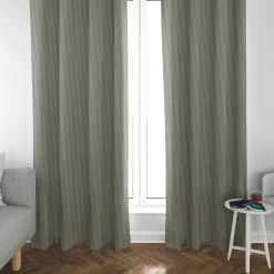 Vorhang aus Dobbystoff mit schmalen Streifen grün beige in 245cm oder Wunschlänge von SCHÖNER LEBEN.