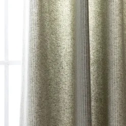 Vorhang aus Dobbystoff mit schmalen Streifen grün beige in 245cm oder Wunschlänge von SCHÖNER LEBEN.