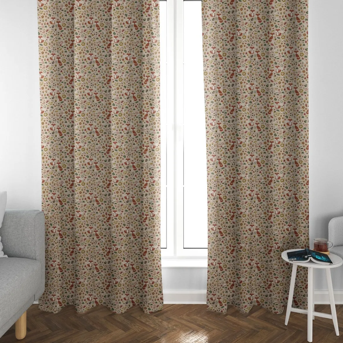 Vorhang Autumn Woodland Fox Füchse natur bunt 245cm oder Wunschlänge von SCHÖNER LEBEN.