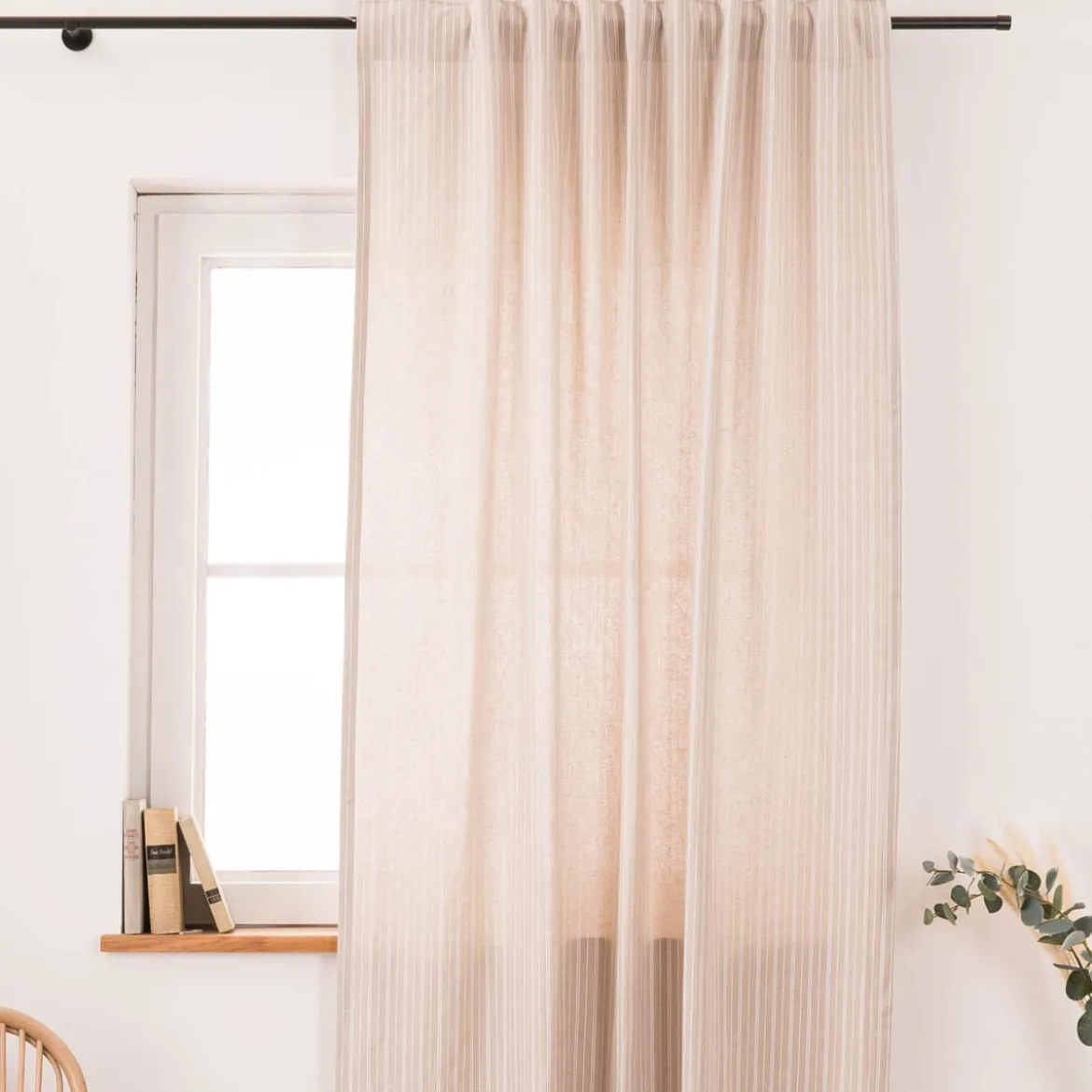 Vorhang Basic Stripe Streifen Leinenlook natur weiß in 245cm oder Wunschlänge von SCHÖNER LEBEN.