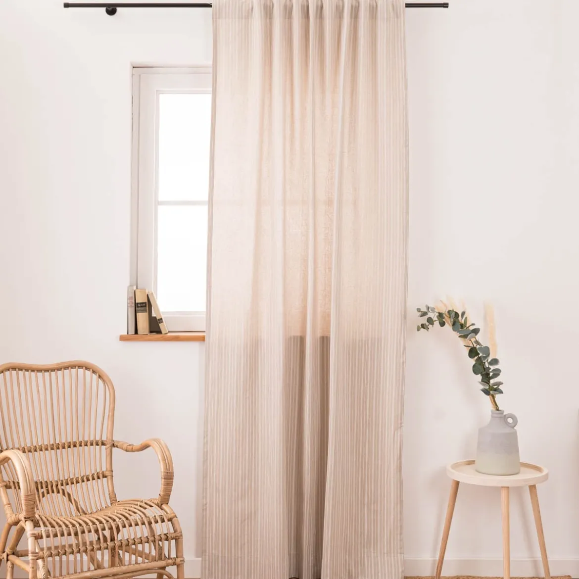Vorhang Basic Stripe Streifen Leinenlook natur weiß in 245cm oder Wunschlänge von SCHÖNER LEBEN.