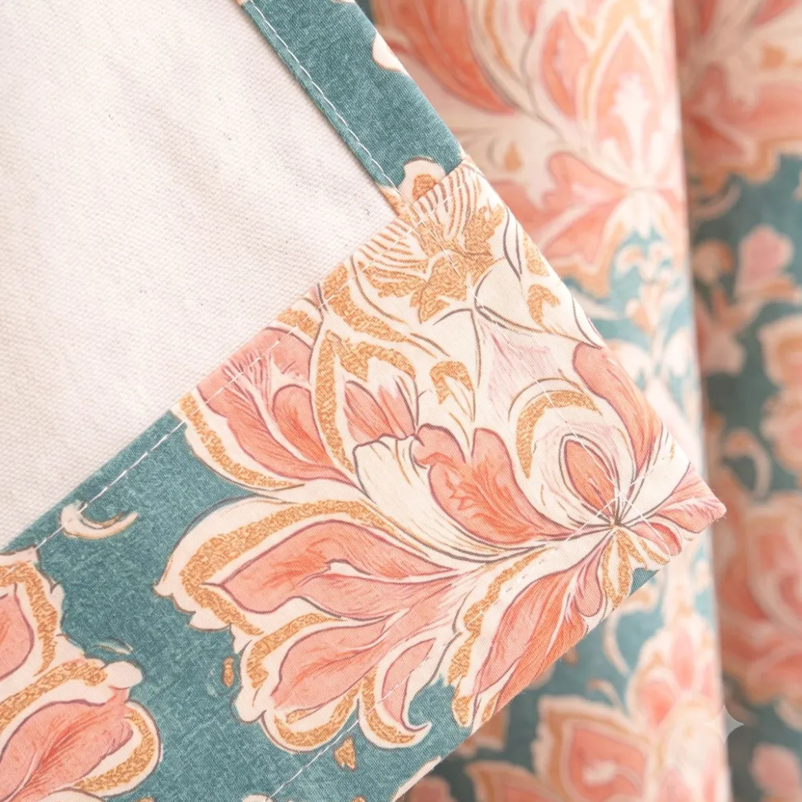Vorhang Baumwolle Blumenornamente rosa petrol mit Smok-Schlaufenband 245x130cm (HxB) oder Wunschmaß von SCHÖNER LEBEN.