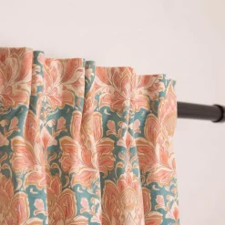 Vorhang Baumwolle Blumenornamente rosa petrol mit Smok-Schlaufenband 245x130cm (HxB) oder Wunschmaß von SCHÖNER LEBEN.