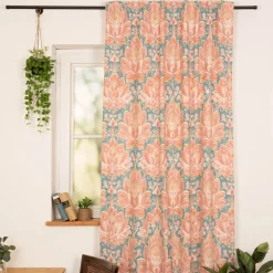 Vorhang Baumwolle Blumenornamente rosa petrol mit Smok-Schlaufenband 245x130cm (HxB) oder Wunschmaß von SCHÖNER LEBEN.