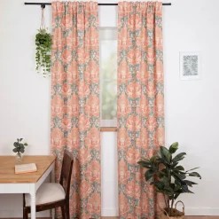 Vorhang Baumwolle Blumenornamente rosa petrol mit Smok-Schlaufenband 245x130cm (HxB) oder Wunschmaß von SCHÖNER LEBEN.