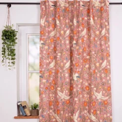 Vorhang Baumwolle Blumen Tauben rosa bunt mit Smok-Schlaufenband 245x130cm (HxB) oder Wunschmaß von SCHÖNER LEBEN.
