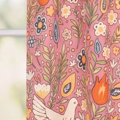 Vorhang Baumwolle Blumen Tauben rosa bunt mit Smok-Schlaufenband 245x130cm (HxB) oder Wunschmaß von SCHÖNER LEBEN.