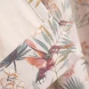 Vorhang Baumwolle Kolibri Blumen Blätter weißgrau petrol aubergine mit Smok-Schlaufenband 245x130cm (HxB) oder Wunschmaß von SCHÖNER LEBEN.