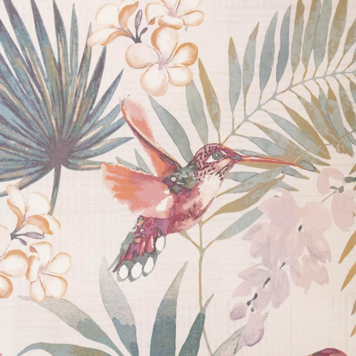Vorhang Baumwolle Kolibri Blumen Blätter weißgrau petrol aubergine mit Smok-Schlaufenband 245x130cm (HxB) oder Wunschmaß von SCHÖNER LEBEN.