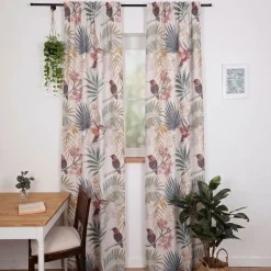 Vorhang Baumwolle Kolibri Blumen Blätter weißgrau petrol aubergine mit Smok-Schlaufenband 245x130cm (HxB) oder Wunschmaß von SCHÖNER LEBEN.