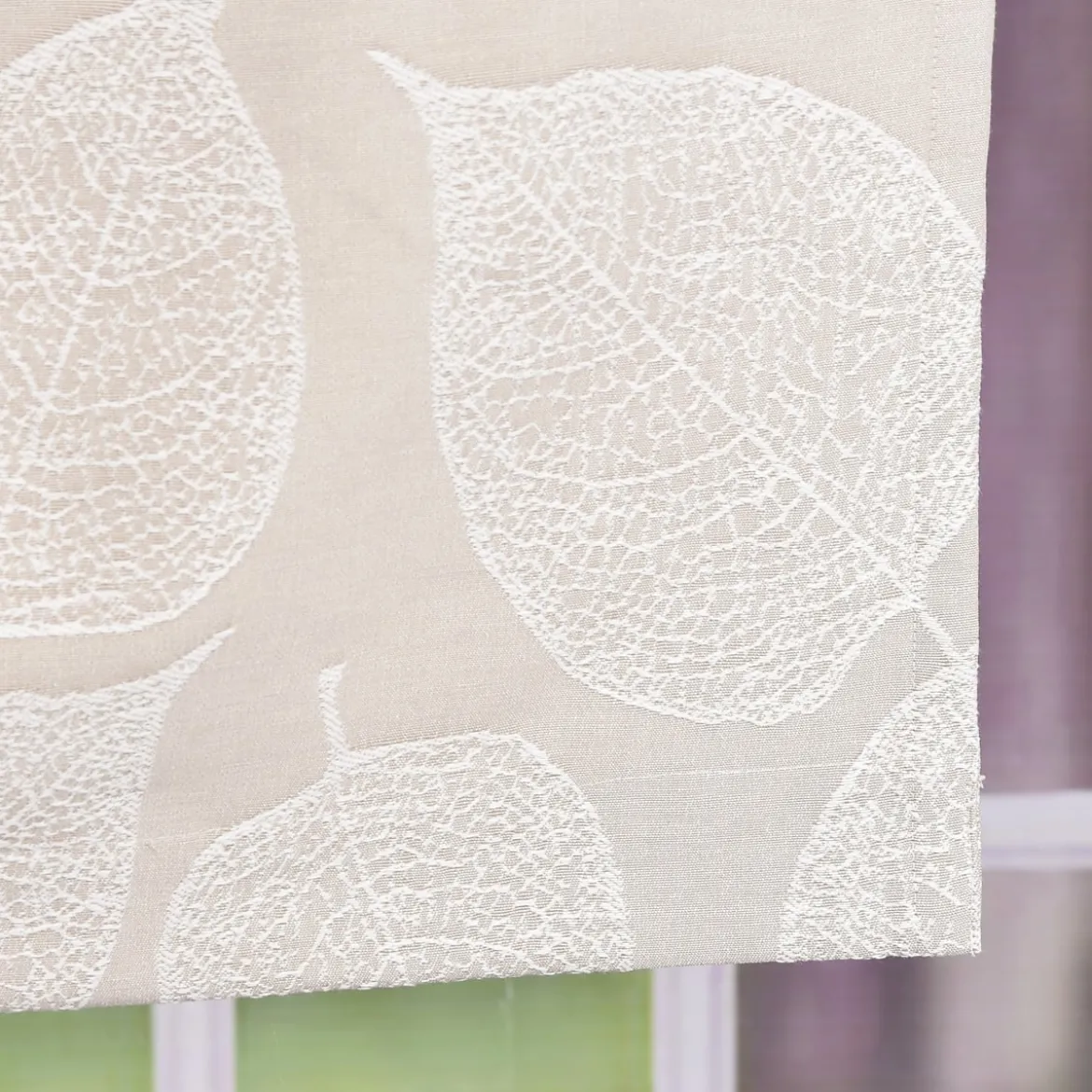 Vorhang Fertiggardine Jacquard mit Schlaufenband Blätter Beige 142x245cm