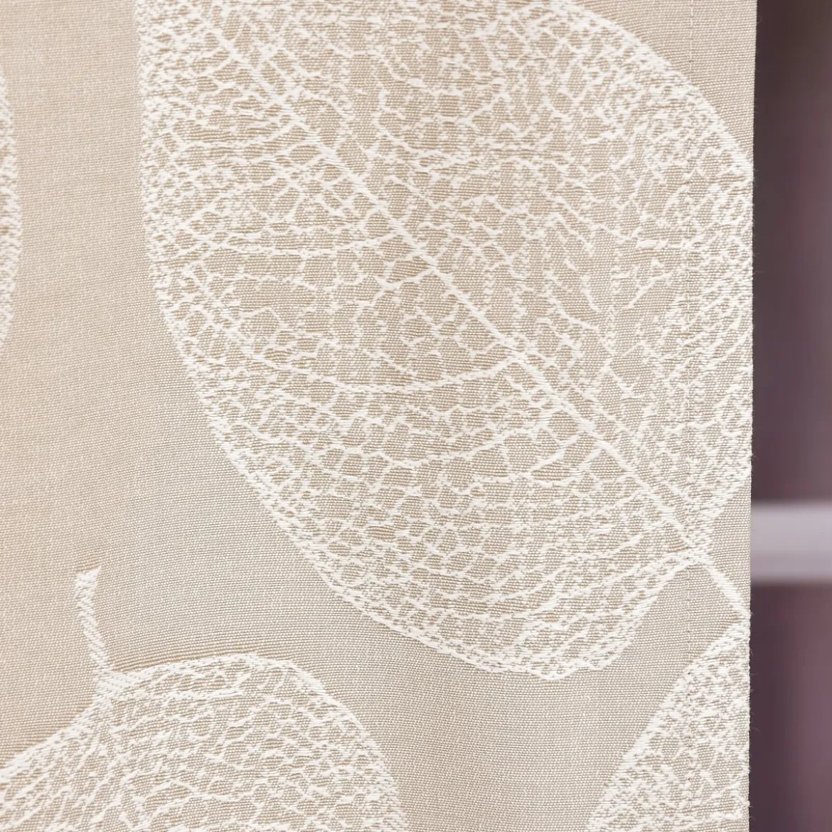 Vorhang Fertiggardine Jacquard mit Schlaufenband Blätter Beige 142x245cm