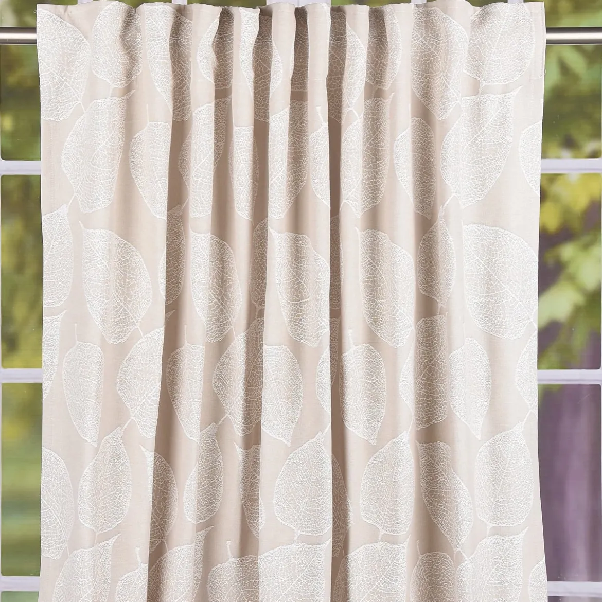 Vorhang Fertiggardine Jacquard mit Schlaufenband Blätter Beige 142x245cm
