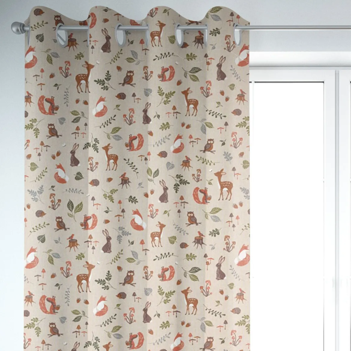 Vorhang Forest Wood Animals Waldtiere natur braun grün 245cm oder Wunschlänge von SCHÖNER LEBEN.
