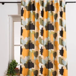 Vorhang Glaucia Farbflecken in Gelb, Grün, Schwarz mit Smok-Schlaufenband 245x130cm (HxB) oder Wunschmaß von SCHÖNER LEBEN.