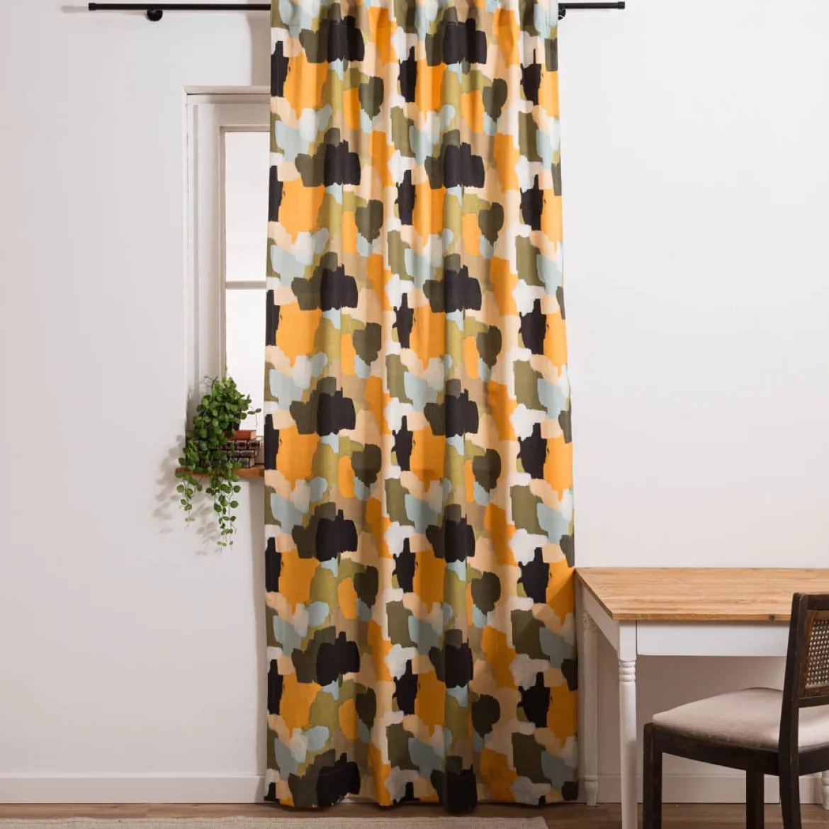 Vorhang Glaucia Farbflecken in Gelb, Grün, Schwarz mit Smok-Schlaufenband 245x130cm (HxB) oder Wunschmaß von SCHÖNER LEBEN.