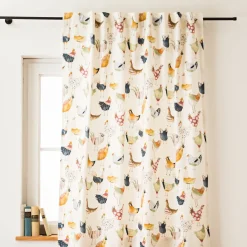 Vorhang Harriet Vintage Hühner wollweiß bunt in 245cm oder Wunschlänge von SCHÖNER LEBEN.