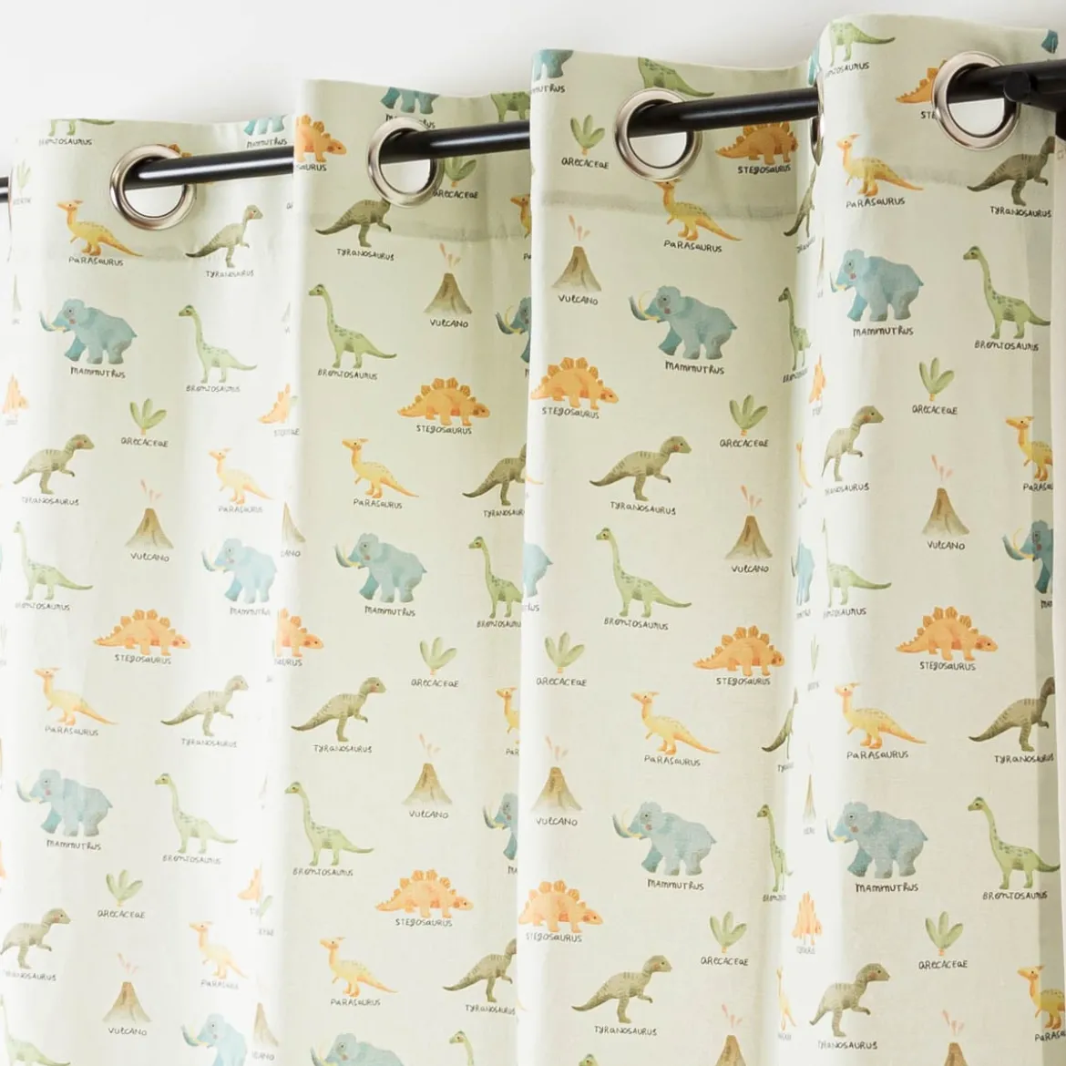 Vorhang Kinderzimmer mit Ösen Dinosaurier mintgrün bunt in 245cm oder Wunschlänge von SCHÖNER LEBEN.