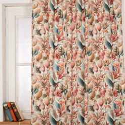 Vorhang Kolibri Blumen Blätter weiß bunt mit Smok-Schlaufenband 245x130cm (HxB) oder Wunschmaß von SCHÖNER LEBEN.