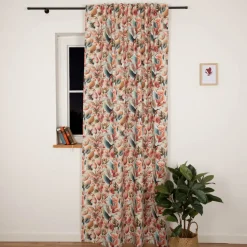 Vorhang Kolibri Blumen Blätter weiß bunt mit Smok-Schlaufenband 245x130cm (HxB) oder Wunschmaß von SCHÖNER LEBEN.
