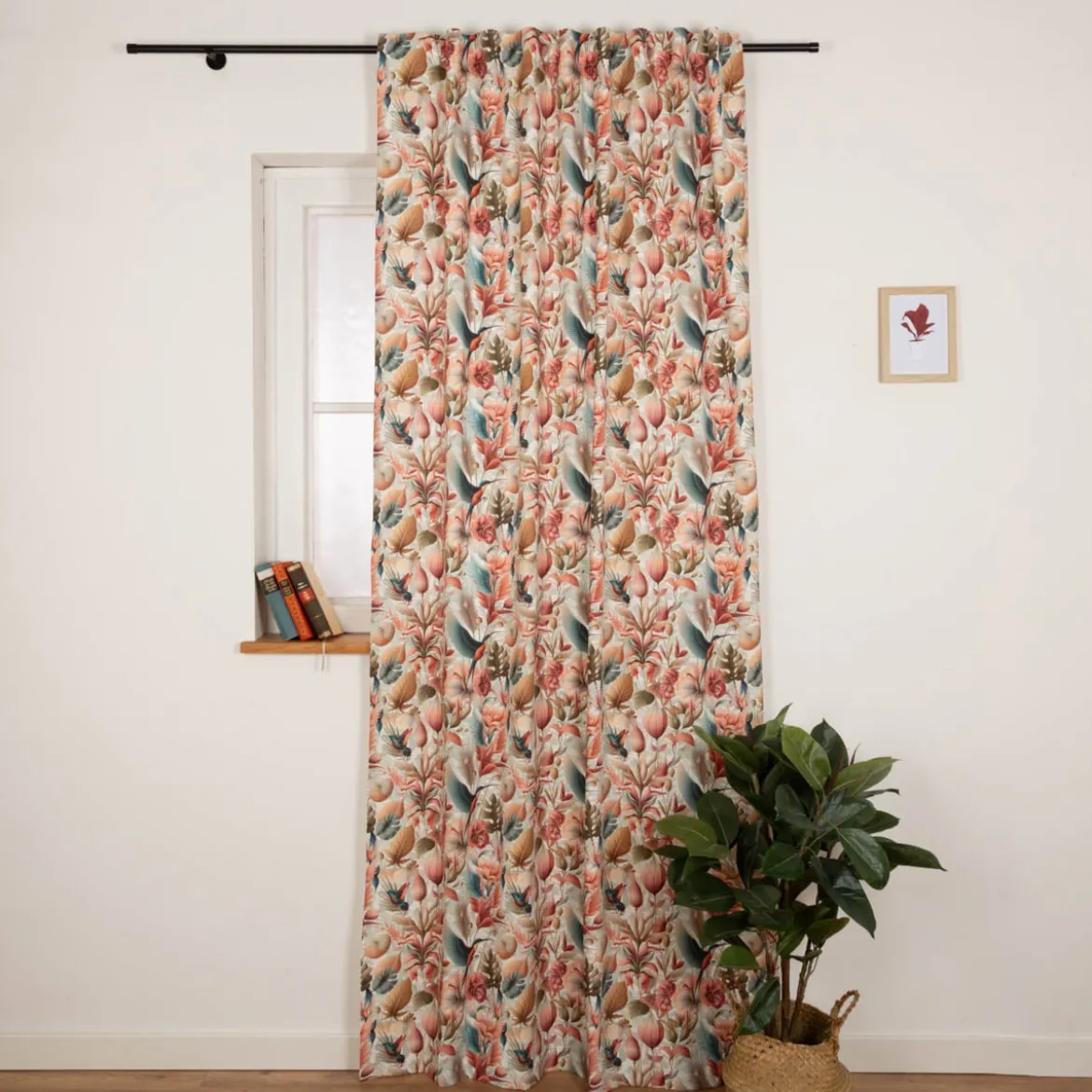 Vorhang Kolibri Blumen Blätter weiß bunt mit Smok-Schlaufenband 245x130cm (HxB) oder Wunschmaß von SCHÖNER LEBEN.