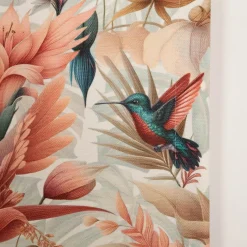 Vorhang Kolibri Blumen Blätter weiß bunt mit Smok-Schlaufenband 245x130cm (HxB) oder Wunschmaß von SCHÖNER LEBEN.