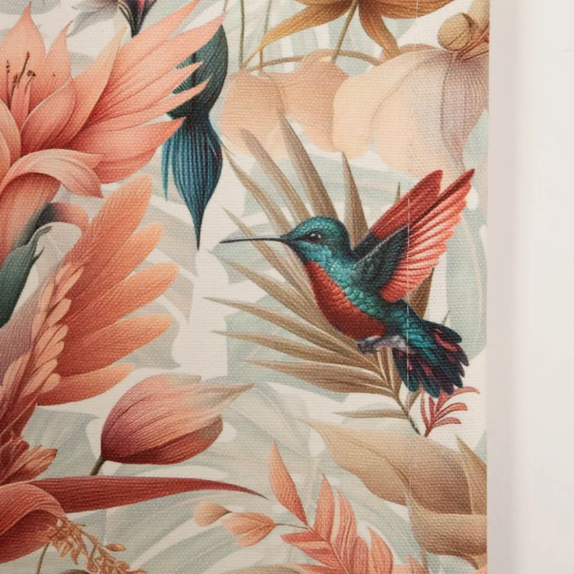 Vorhang Kolibri Blumen Blätter weiß bunt mit Smok-Schlaufenband 245x130cm (HxB) oder Wunschmaß von SCHÖNER LEBEN.