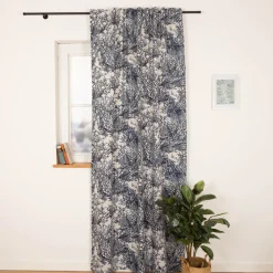 Vorhang Korallen natur blau mit Smok-Schlaufenband 245x130cm (HxB) oder Wunschmaß von SCHÖNER LEBEN.