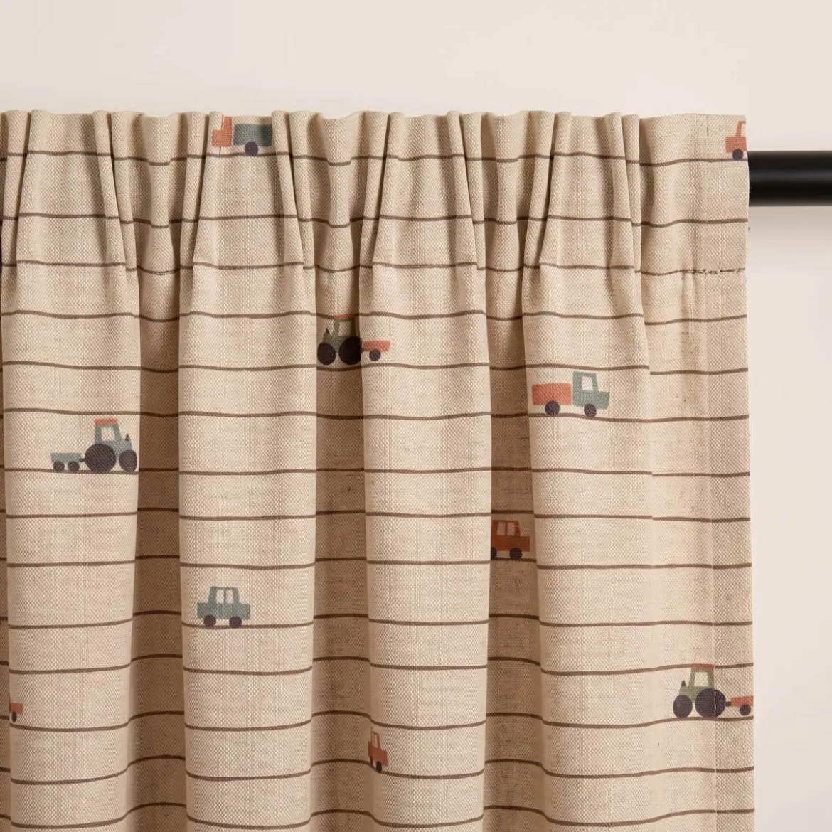 Vorhang Leinenlook Fahrzeuge Streifen natur bunt mit Smok-Schlaufenband 245x130cm (HxB) oder Wunschmaß von SCHÖNER LEBEN.