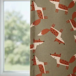 Vorhang Leinenlook Füchse grün braun mit Smok-Schlaufenband 245x130cm (HxB) oder Wunschmaß von SCHÖNER LEBEN.
