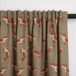 Vorhang Leinenlook Füchse grün braun mit Smok-Schlaufenband 245x130cm (HxB) oder Wunschmaß von SCHÖNER LEBEN.