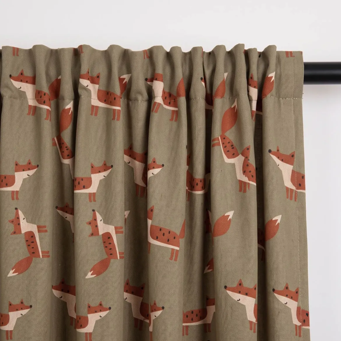 Vorhang Leinenlook Füchse grün braun mit Smok-Schlaufenband 245x130cm (HxB) oder Wunschmaß von SCHÖNER LEBEN.