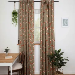 Vorhang Leinenlook Füchse grün braun mit Smok-Schlaufenband 245x130cm (HxB) oder Wunschmaß von SCHÖNER LEBEN.