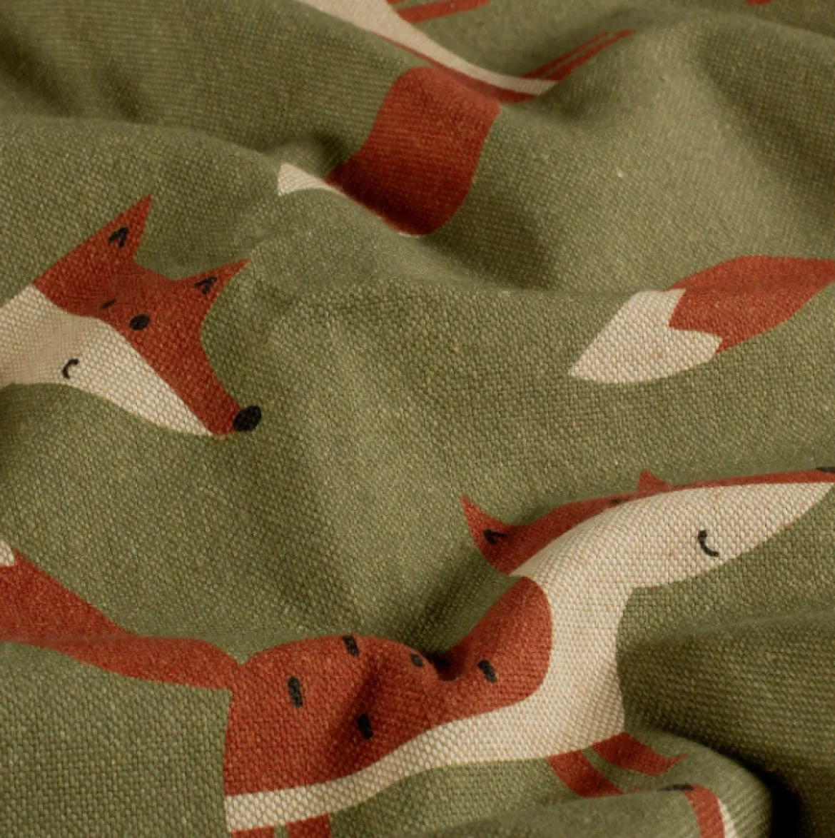 Vorhang Leinenlook Füchse grün braun mit Smok-Schlaufenband 245x130cm (HxB) oder Wunschmaß von SCHÖNER LEBEN.