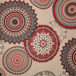 Vorhang Leinenlook Mandalas natur rot schwarz mit Smok-Schlaufenband 245x130cm (HxB) oder Wunschmaß von SCHÖNER LEBEN.